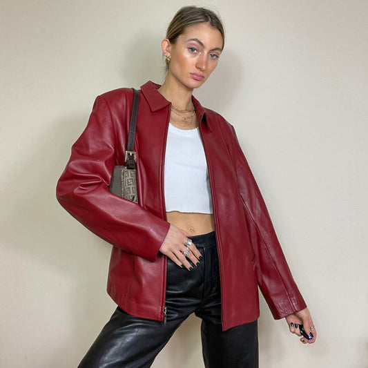 Red Leather Jacket-Seepskin Jacket-Biker Jacket-B3 Jacket