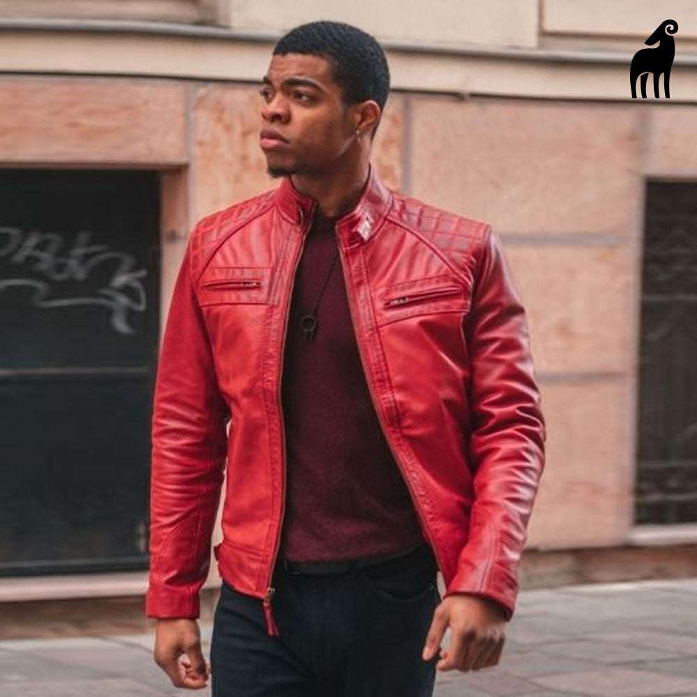 Red leather jacket-biker jacket-sheepskin jacket