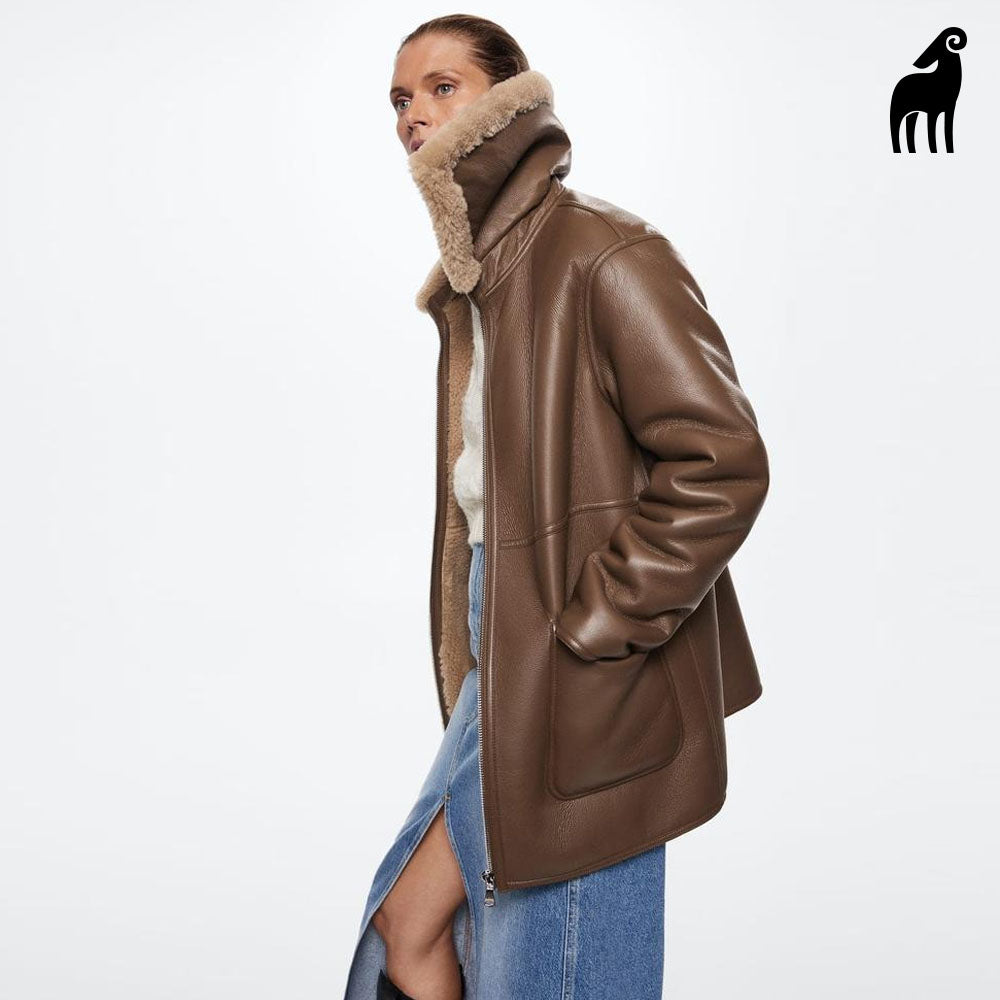 Shearling Leather Coat-Sheepskin Coat-Long Coat
