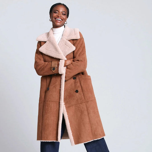 Shearling Leather Coat-Sheepskin Coat-Trench Coat-Long Coat