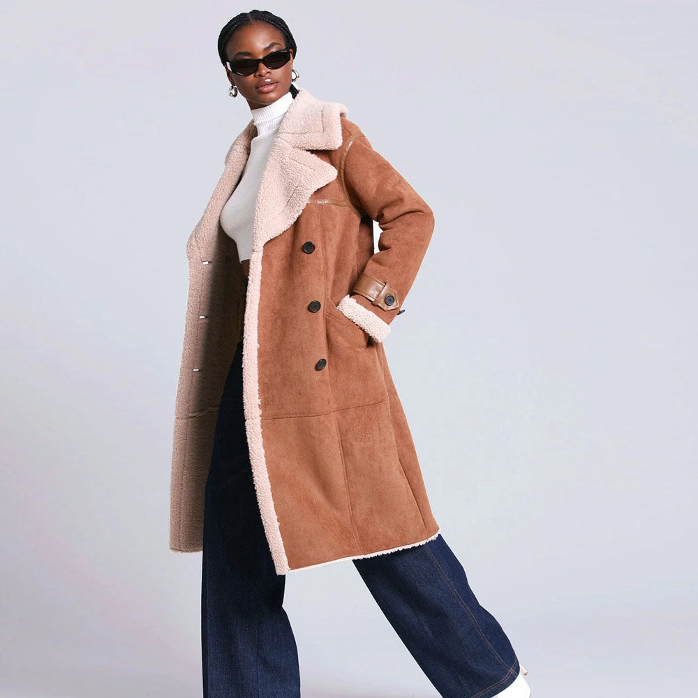 Shearling Leather Coat-Sheepskin coat-Trench Coat-Long Coat