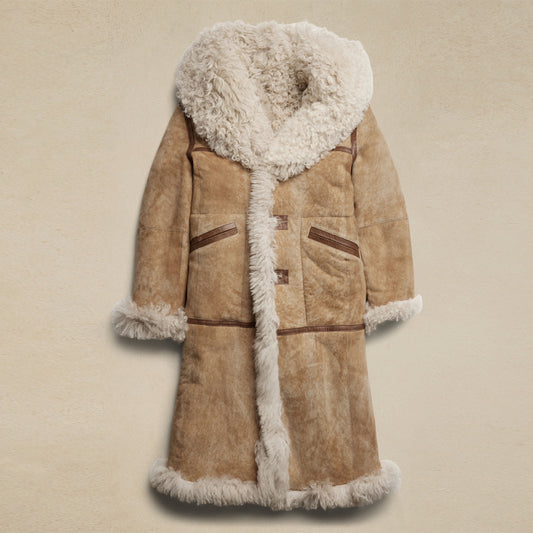 Shearling Leather Coat-Sheepskin Coat-Trench Coat-Long Coat