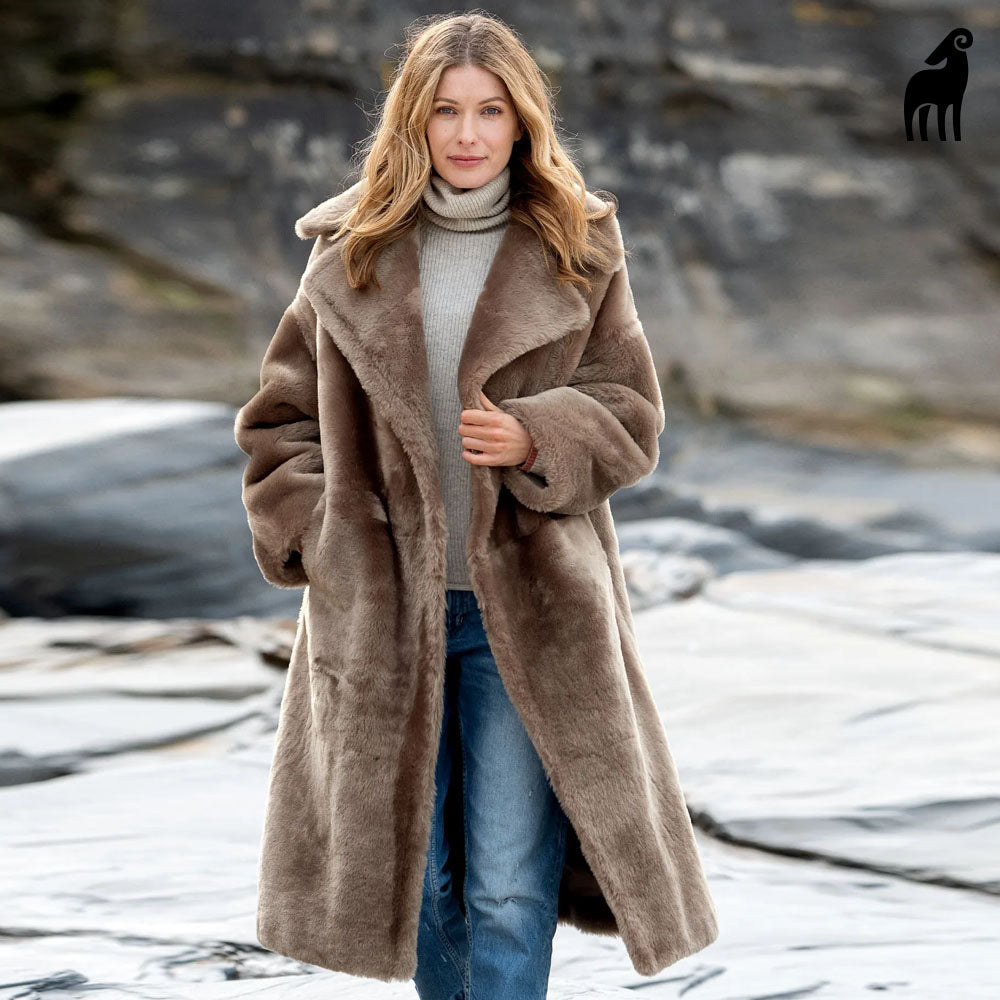 Shearling leather coat-sheepskin coat-long coat