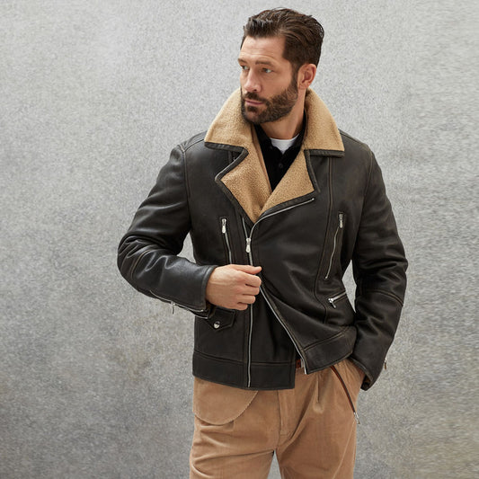 Shearling Leather Jacket-Sheepskin Jacket-Aviator Jacket