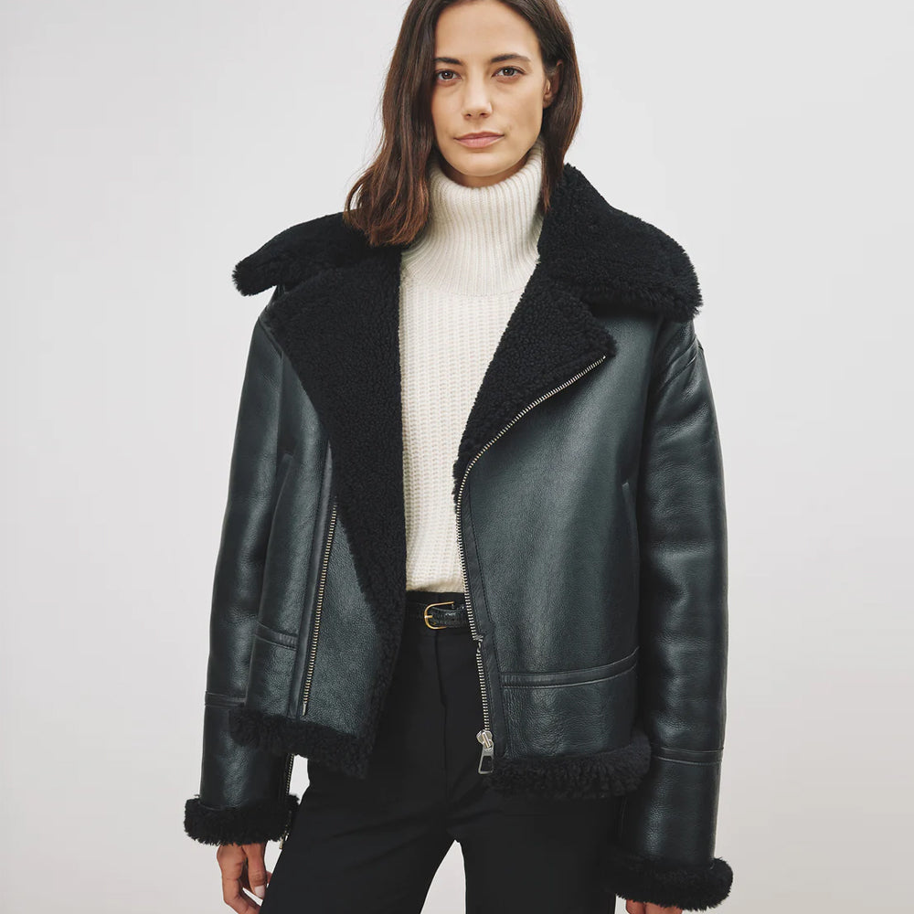 Shearling Leather Jacket - Sheepskin Jacket - Aviator Jacket ...