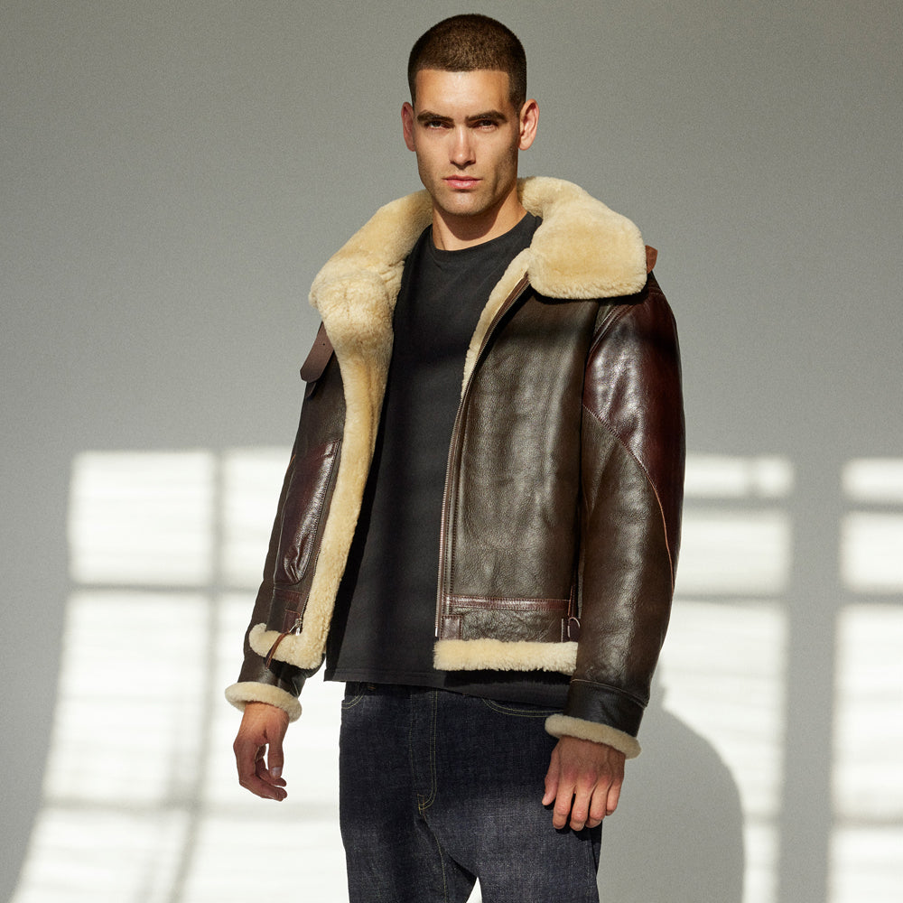 Shearling Leather Jacket - Sheepskin Jacket - Aviator Jacket ...