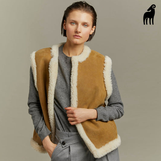 Shearling Leather Vest-Sheepskin Vest-Aviator Vest