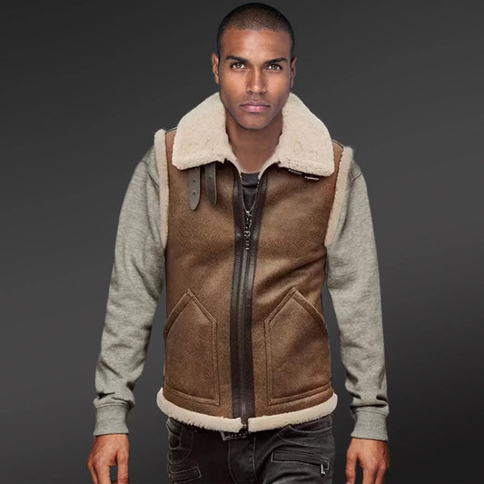 Shearling Leather Vest-Sheepskin Vest-Aviator Vest-B3 Vest
