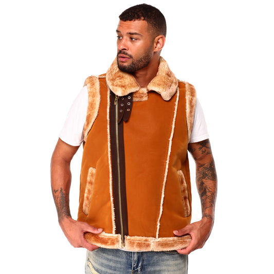Shearling Leather Vest-Sheepskin Vest-Aviator Vest