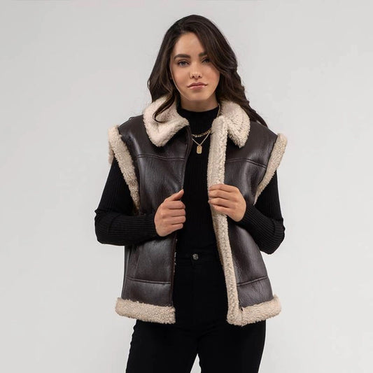 Shearling Leather Vest-Sheepskin Vest-Aviator Jacket