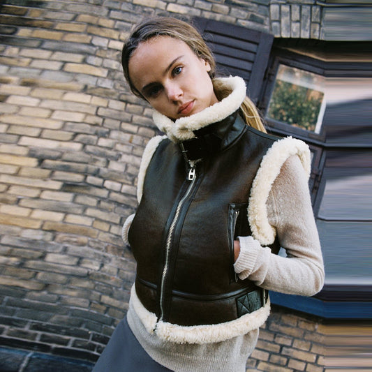 Shearling Leather Vest-Sheepskin Vest-Aviator Vest