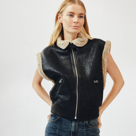 Shearling Leather Vest-Sheepskin Vest-Aviator Vest