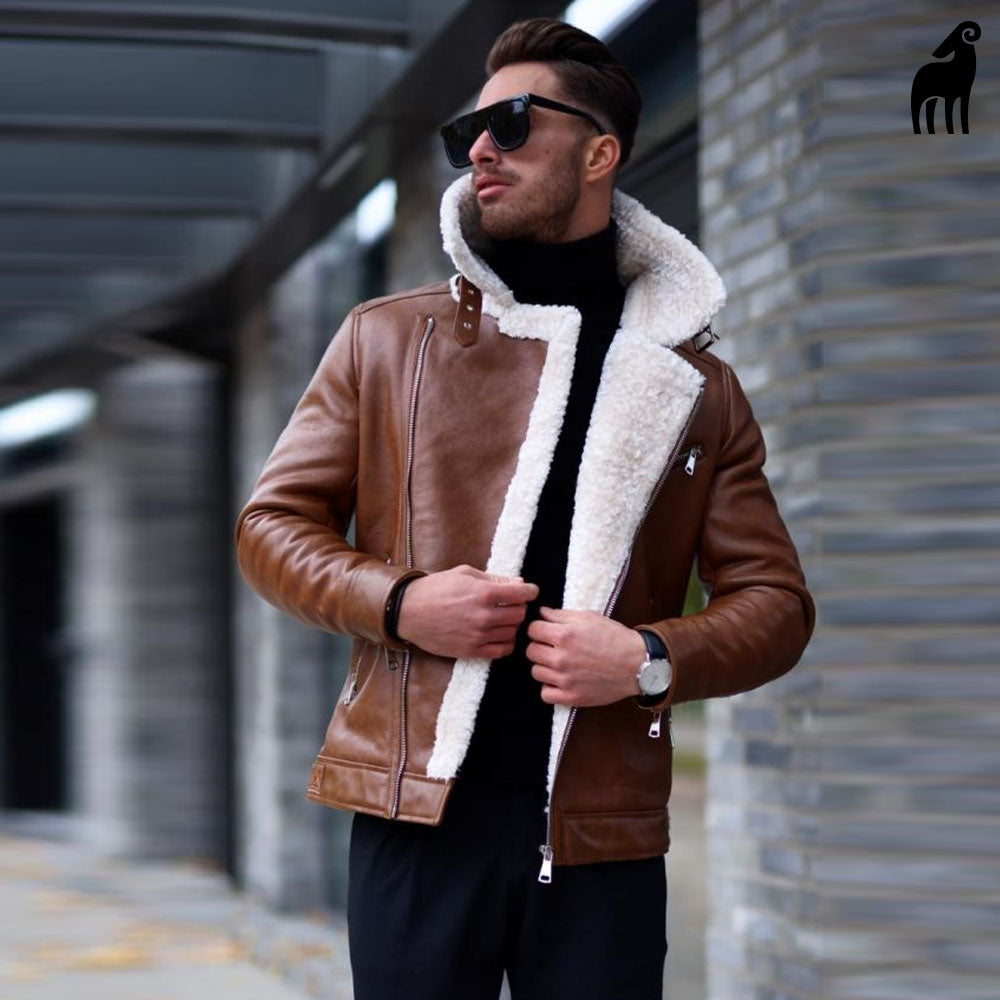 Shearling leather jacket-Sheepkin jacket-Aviator jacket-B3 Jacket