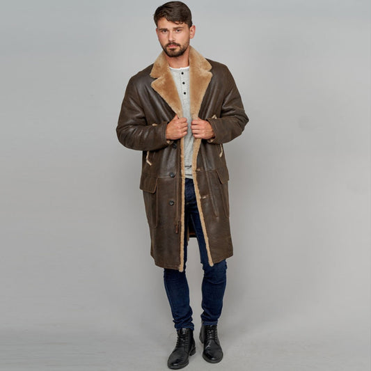 Sheepskin Leather Coat-Shearling Coat-Long Coat-Trench Coat