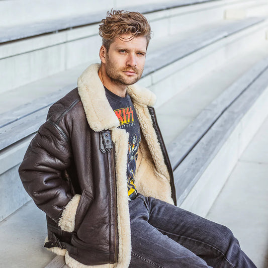Sheepskin Leather Jacket-Shearling Jacket-B3 Bomber Jacket
