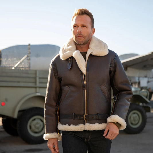 Sheepskin Leather Jacket-Shearling Jacket-Aviator Jacket
