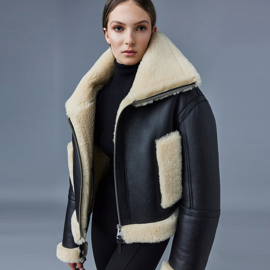 Sheepskin Leather Jacket-Shearling Jacket-Aviator Jacket