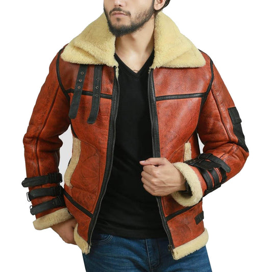 Sheepskin Leather Jacket-Shearling Jacket-Aviator Jacket