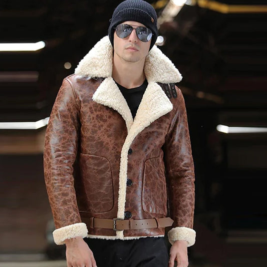 Sheepskin Leather Jacket-Shearling Jacket-Aviator Jacket