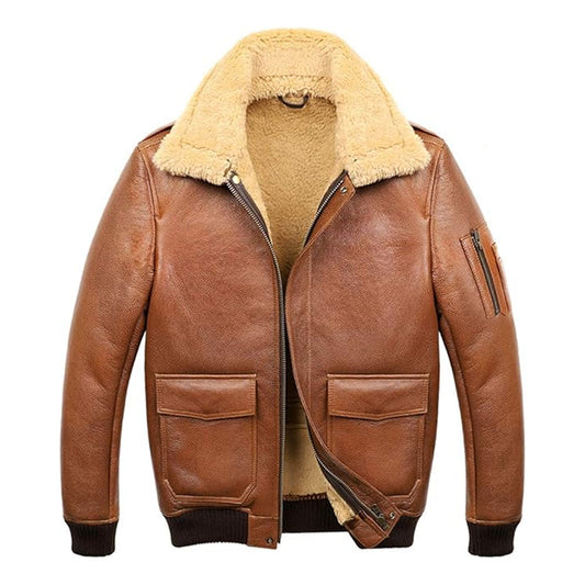 Sheepskin Leather Jacket-Shearling Jacket-Aviator Jacket