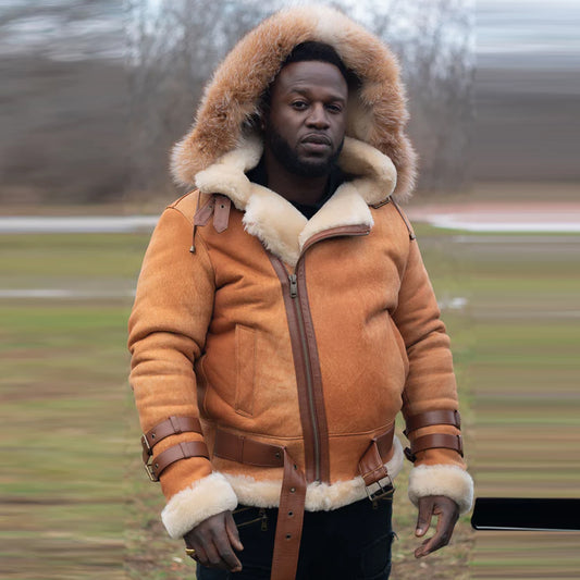 Shearling Leather Jacket-Sheepskin Jacket-B3 Bomber Jacket