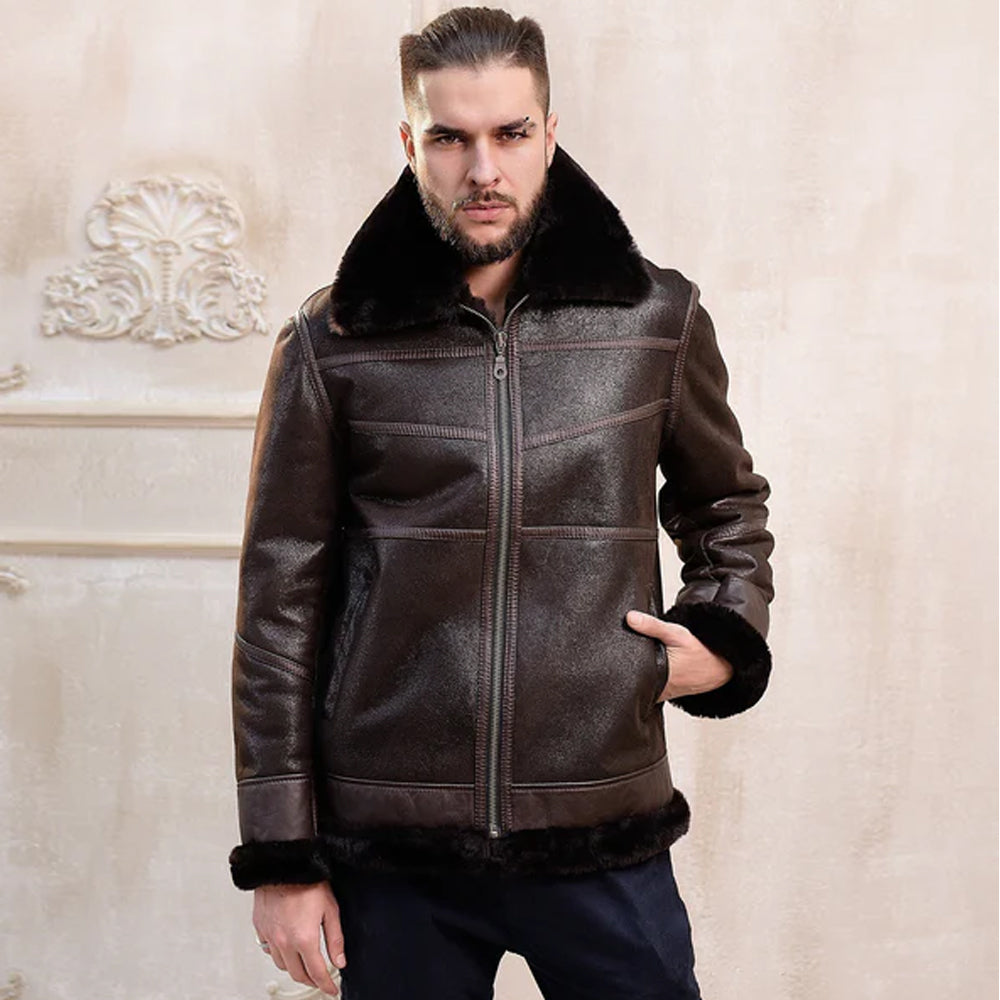 Sheepskin Leather Jacket With Leopard Collar main image 1
