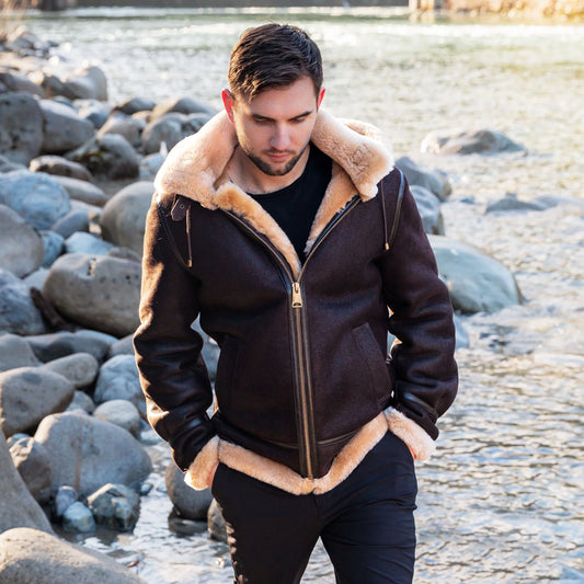 Sheepskin Leather Jacket-Shearling Jacket-Aviator Jacket