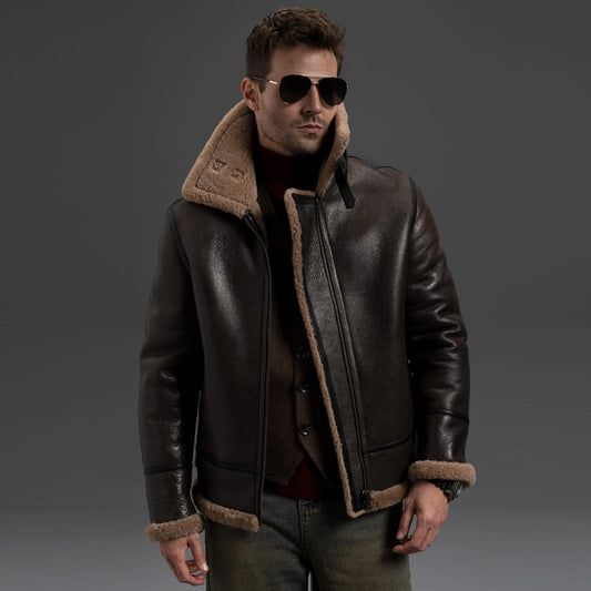 Sheepskin Leather Jacket-Shearling Jacket-Aviator Jacket
