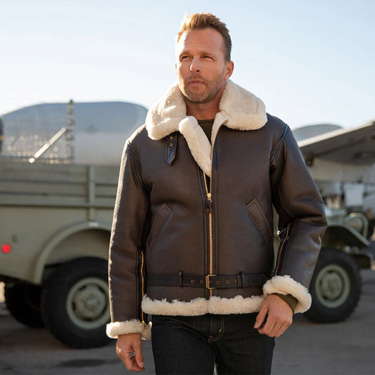 Sheepskin Leather Jacket-Shearling Jacket-B3 Bomber Jacket