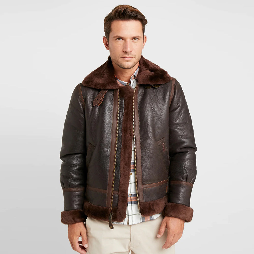 Sheepskin Leather Jacket-Shearling Jacket-Aviator Jacket