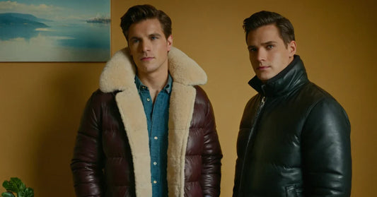 Genuine sheepskin leather jacket showcasing soft wool lining and premium craftsmanship.