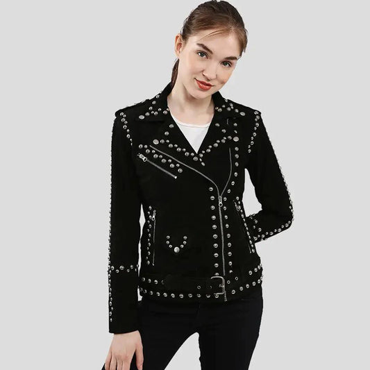 Spiked Leather Jacket-Studded Jacket-Sheepskin Jacket