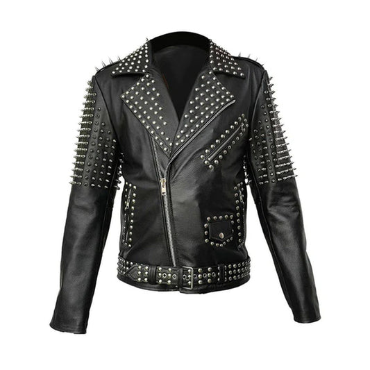 Spiked Leather Jacket-Studded Jacket-Sheepskin Jacket