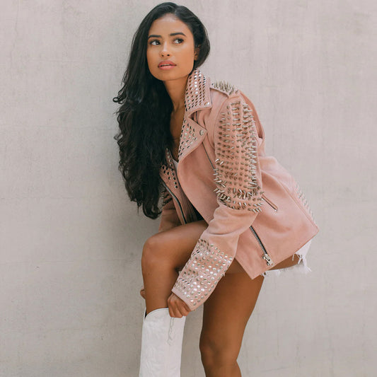 Studded Leather Jacket-Spiked Jacket-Sheepskin Jacket