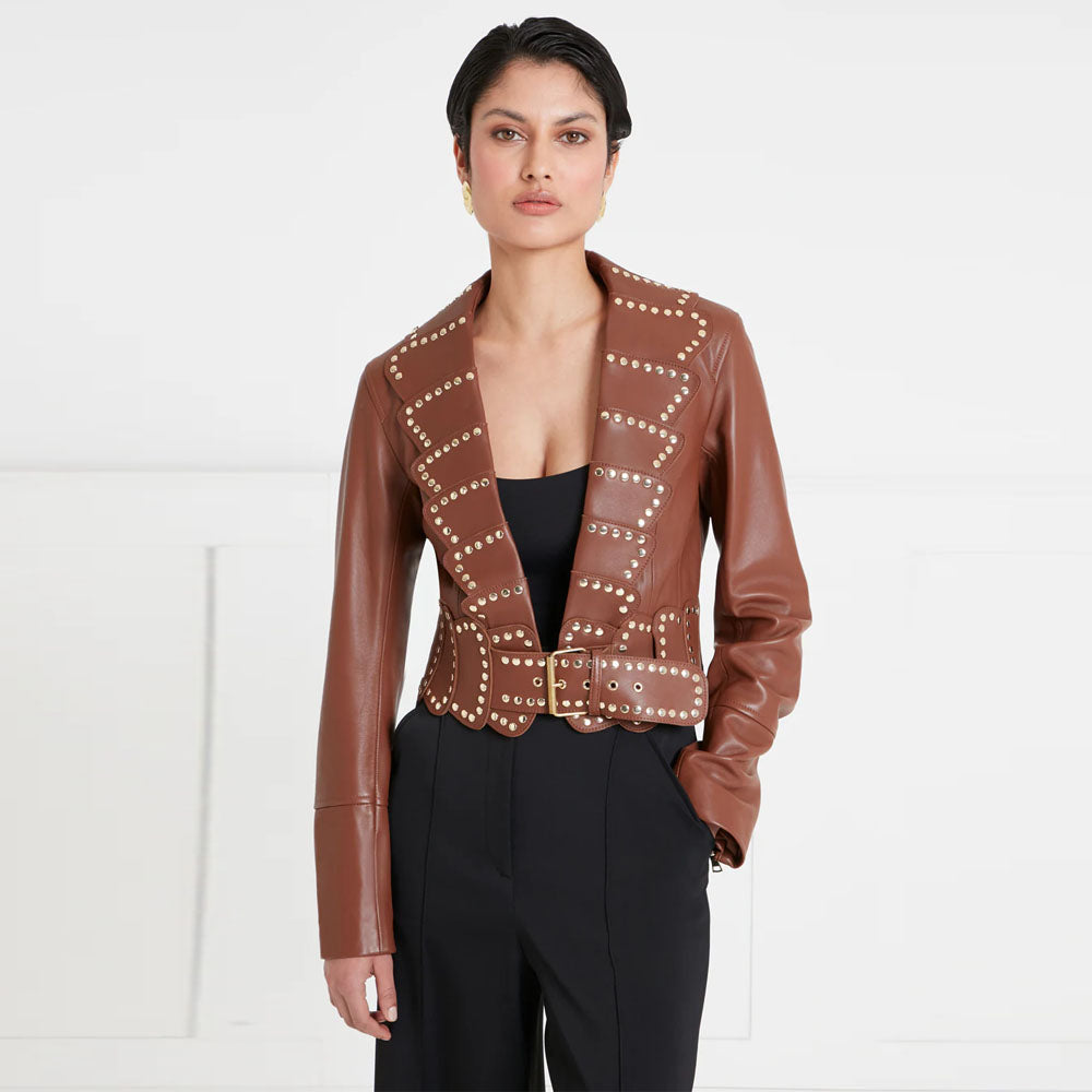 Sheepskin Studded Quilted Leather Jacket main image 0