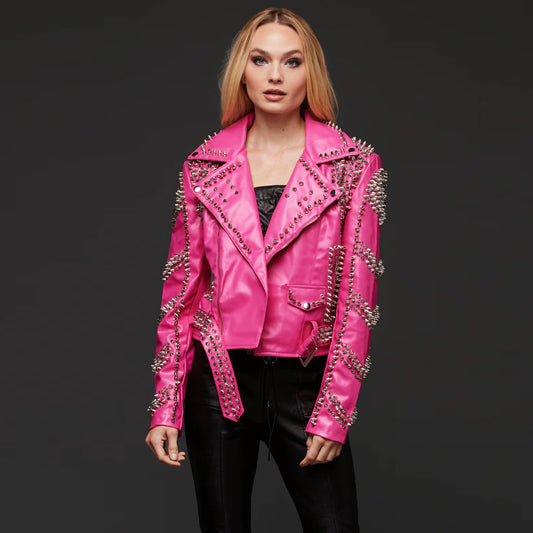 Studded Leather Jacket-Spiked Jacket-Sheepskin Jacket