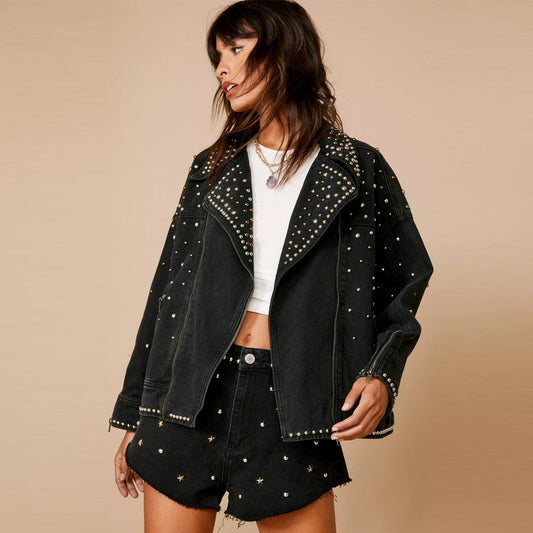 Studded Leather Jacket-Spiked Jacket-Sheepskin Jacket