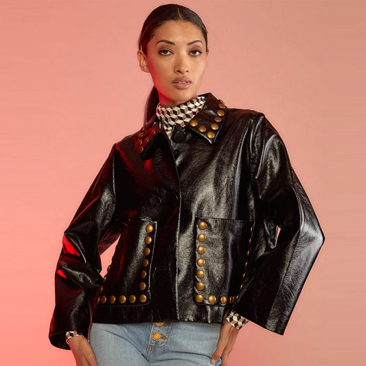 Studded Leather Jacket-Spiked Jacket-Sheepskin Jacket