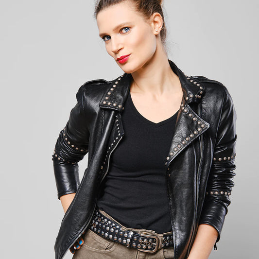 Studded Leather Jacket-Spiked Jacket-Sheepskin Jacket-Motorcycle Jacket