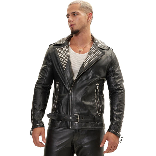 Studded Leather Jacket-Spiked Jacket-Sheepskin Jacket-Biker Jacket