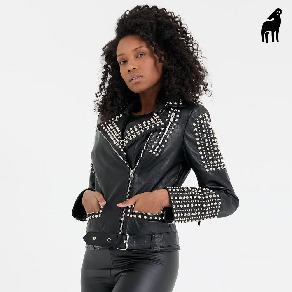 Studded leather jacket-spiked jacket-Motorbike jacket