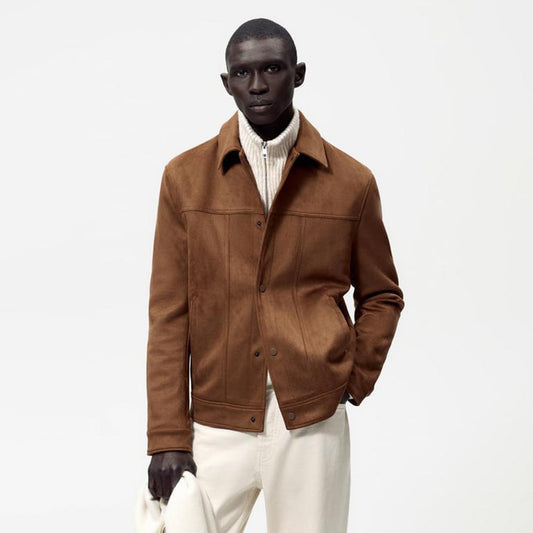 Suede Leather Jacket-Bomber Jacket-Shearling Jacket