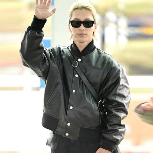 V-Bomber Jacket-Sheepskin Leather Jacket-Bubble Jacket