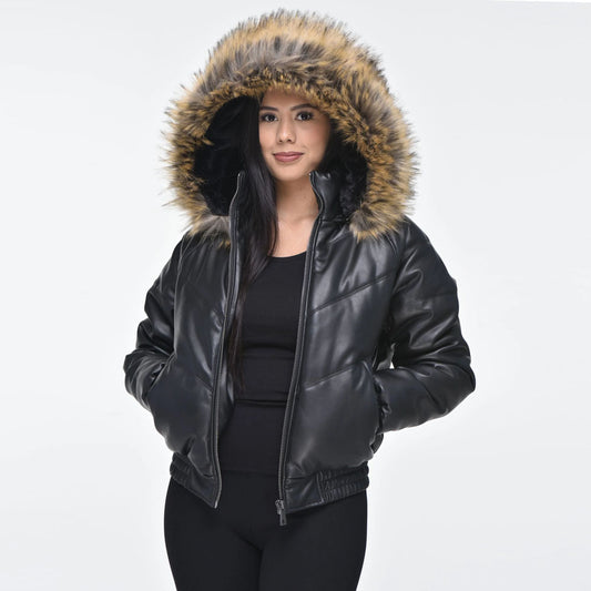 Leather V Bomber Jacket-Bubble Jacket-Sheepskin Jacket