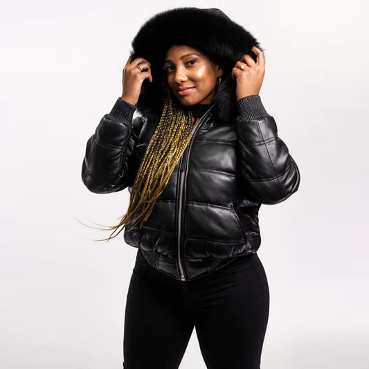 Leather V Bomber Jacket-Bubble Jacket-Sheepskin Jacket