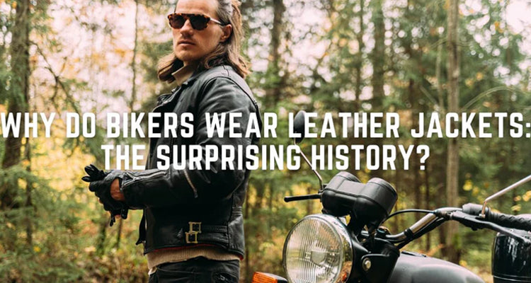 A biker wearing a shearling aviator sheepskin leather jacket, riding a motorcycle on an open road, showcasing style, protection, and comfort.