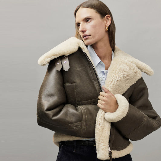 Sheepskin Leather Jacket-Shearling Jacket-B3 Bomber Jacket