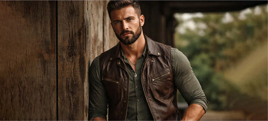 Men's black leather vest winter outfit with hoodie – biker leather vest style