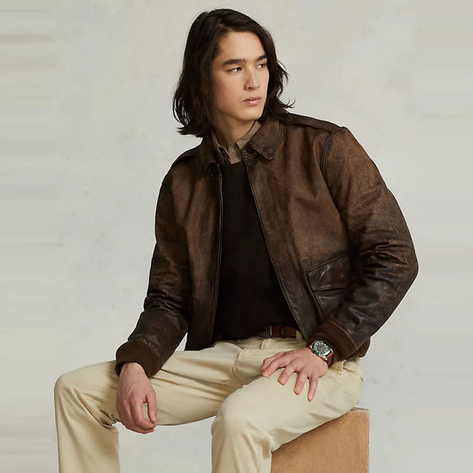 Leather Bomber Jacket-Military Jacket-Flight Jacket