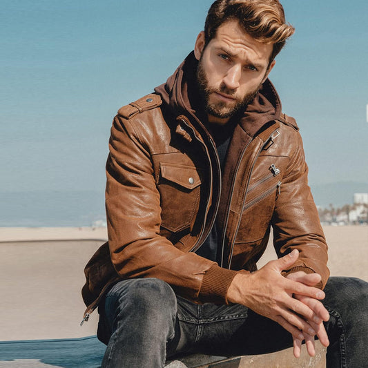 Brown Leather Jacket-Sheepskin Jacket-Bomber Jacket